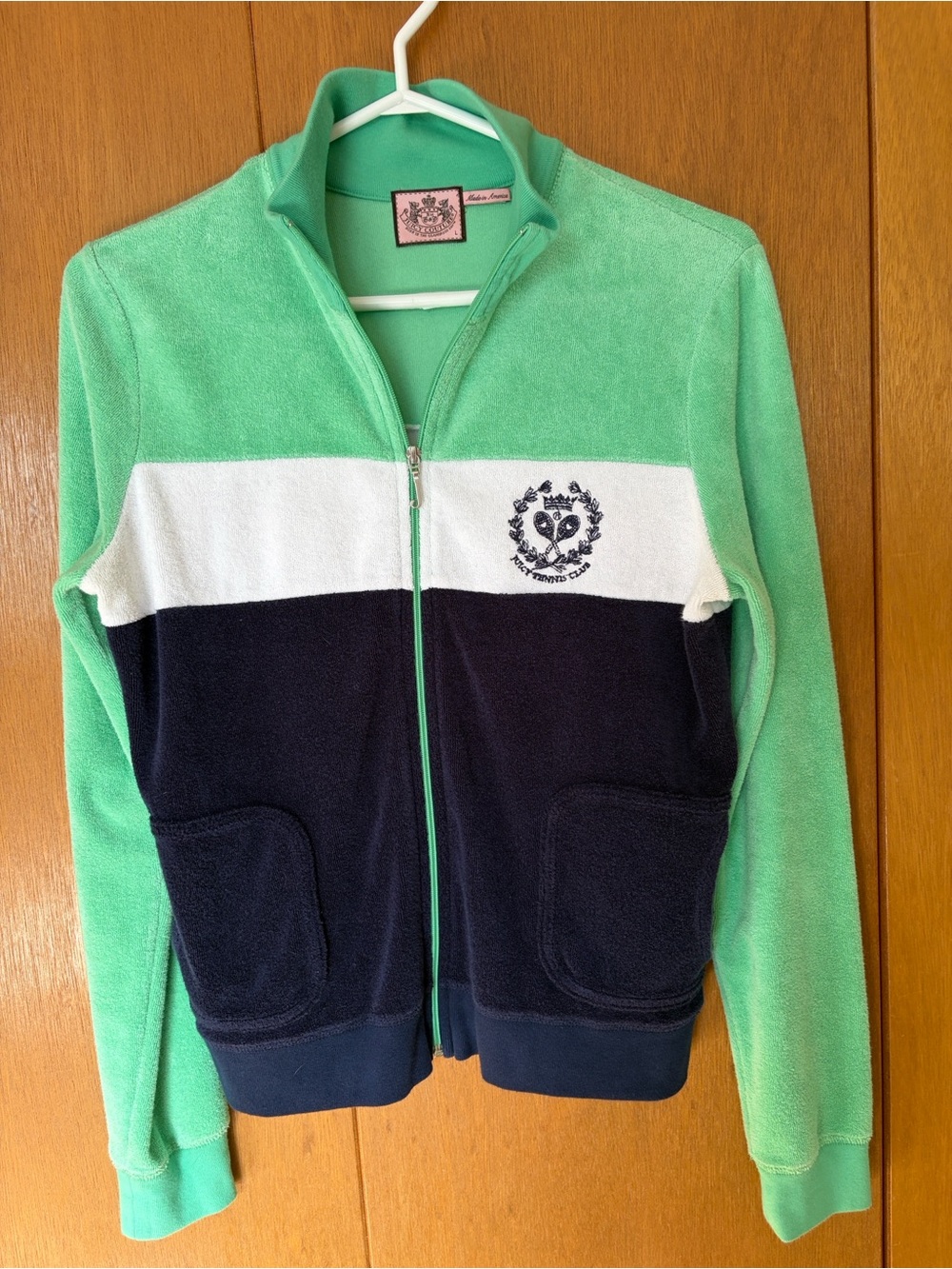 Juicy Couture Mint Green, White & Navy Zip-Up Fleece Jacket